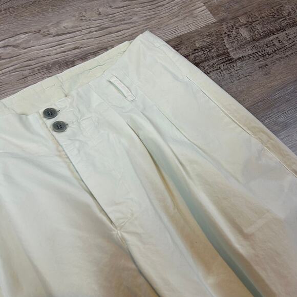 YMC Pleated Cotton Trousers Pale Green High Rise Wide Leg Pants L - Picture 2 of 10